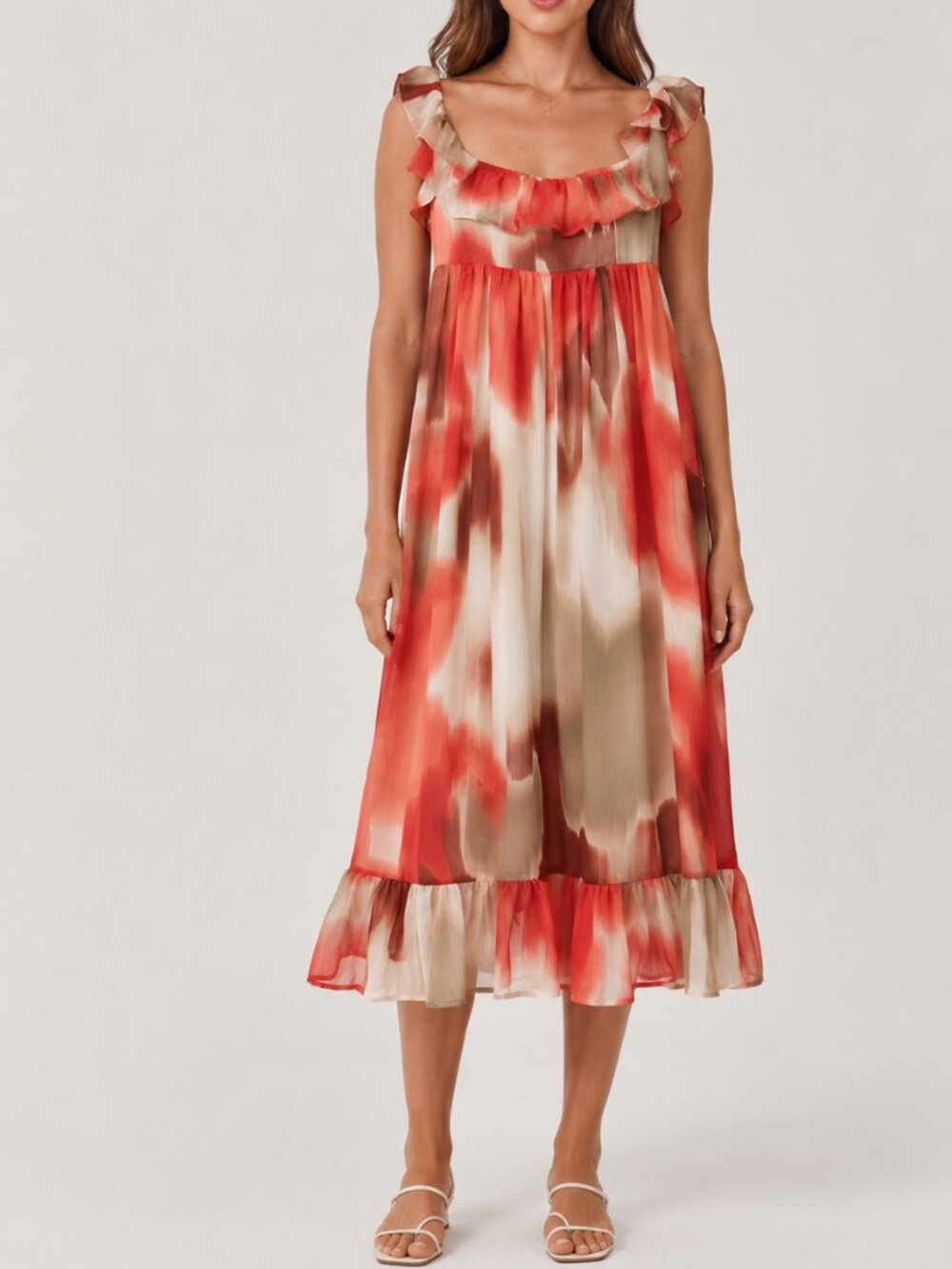 NWT  Banana Republic Petite Watercolor Ruffle Chiffon Midi Dress Size SP